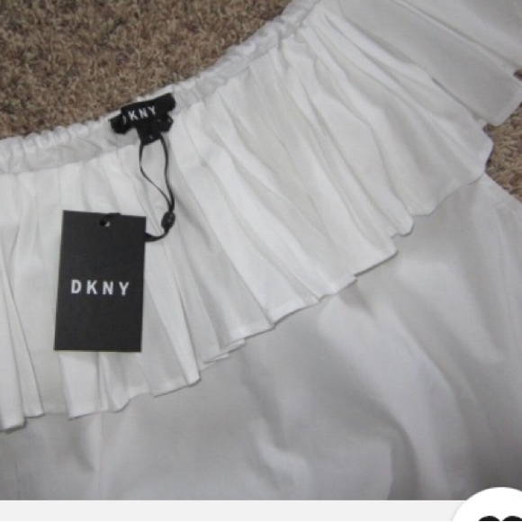 DKNY White Ruffle One-Shoulder Poplin Top NWT - Picture 2 of 2